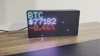 The physical panel showing a live BTC price ticker