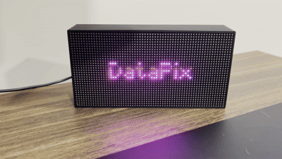 The DataPix panel glowing its own logo in purple pixel text